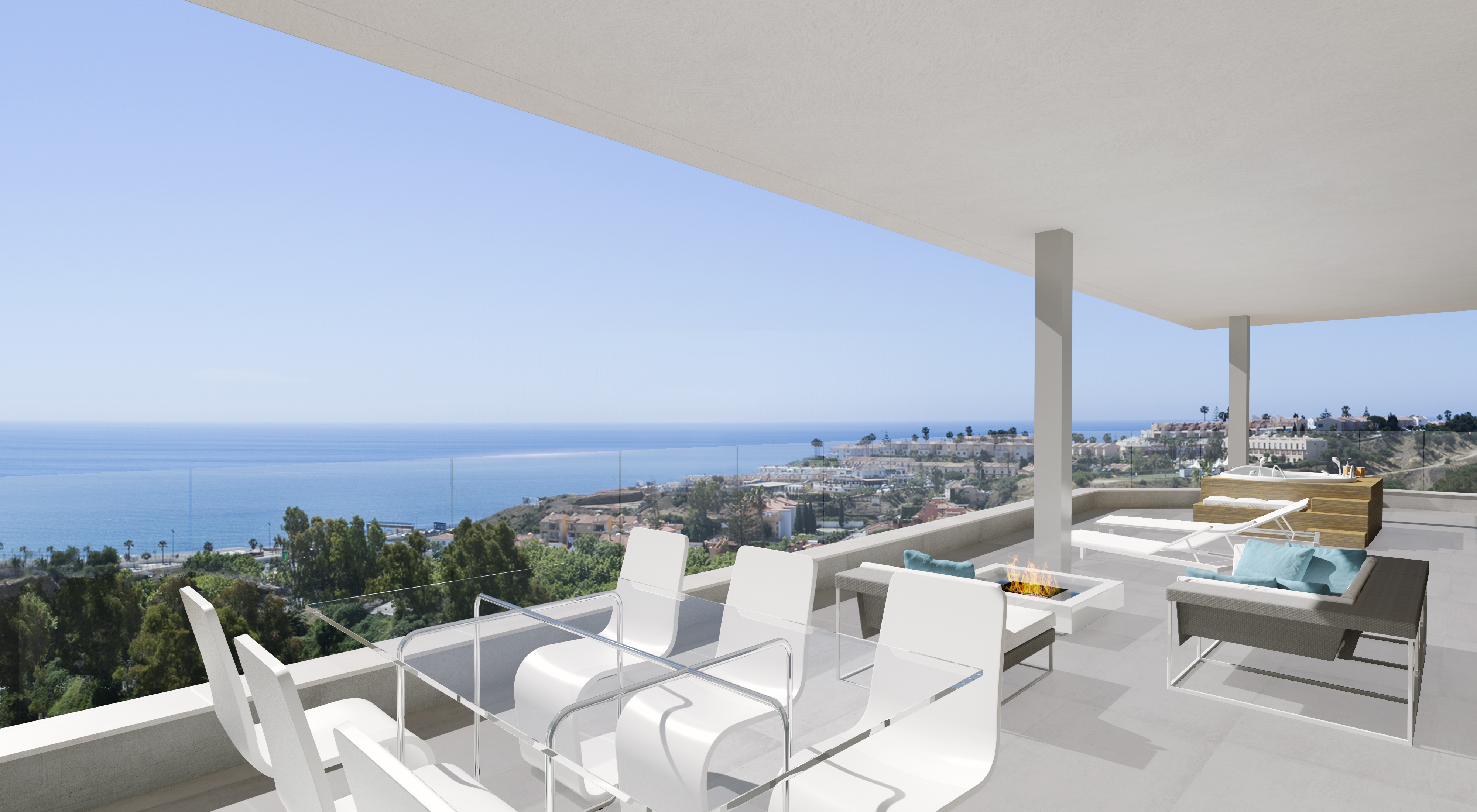 Modern apartment with large terrace where you can dine al fresco overlooking The Mediterranean